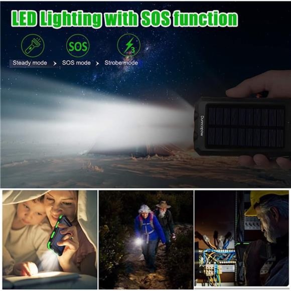 Solar Charger, 20000mAh Portable Outdoor Waterproof Solar Power Bank, Camping - Picture 5 of 6